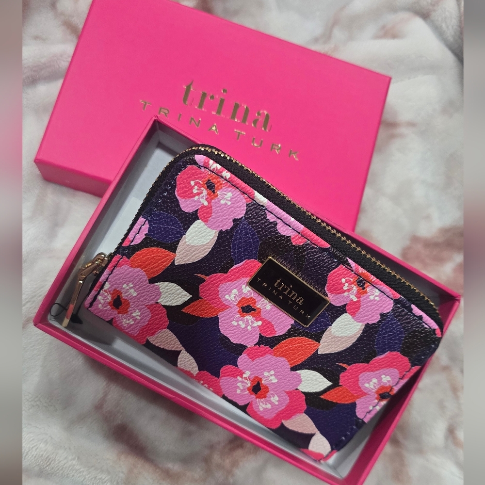 Trina Turk Vibrant Floral Short Wallet - Pink and Purple